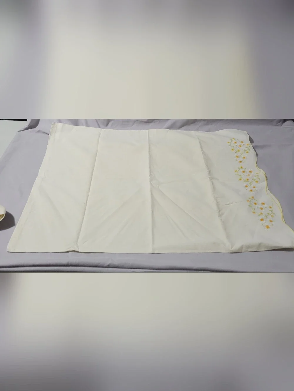 Set Of 2 Standard Vintage Yellow Floral Embroidered Pillowcases
